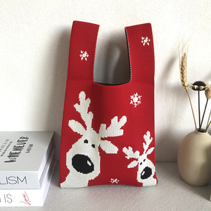 Bolsa de Regalo LANJO Chicapo con Diseño Navideño, Tejida a Crochet, de Tela No Tejida, con Asa de Punto de Ciervo Sika, para Niñas - Product Image 2