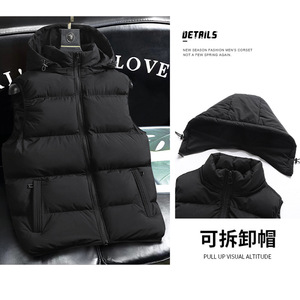 Chaleco Deportivo para Exteriores, Negro, con Capucha, Grueso, de Poliéster, con Múltiples Bolsillos, Impermeable, para Uso Diario - Product Image 4