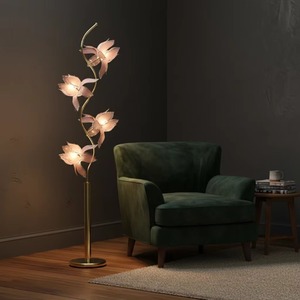 Lampe sur pied LED moderne Lotus la plus vendue, base E27, abat-jour rose, design floral en fer et verre pour salon et chambre - Product Image 3