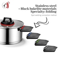 Vente en gros d'ustensiles de cuisine pour la maison ensembles de cuisson casseroles en acier inoxydable antiadhésives batterie de cuisine avec poignée pliante en bakélite