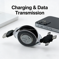 Cable de Carga Rápida 3 en 1 con Sincronización de Datos y Soporte Retráctil Personalizado, Cable Multi-Cargador USB