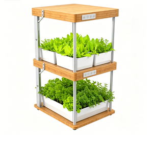 Système de culture hydroponique en bambou à 2 niveaux avec lumière LED à spectre complet, kit de jardinage d'herbes intelligentes d'intérieur pour la <span class=keywords><strong>cuisine</strong></span> à domicile - Product Image 4