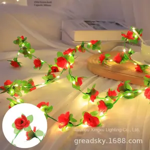 Nouvelle LED simulation rose lampe chaîne feuille verte rotin fleur tournesol rideau camping décoratif