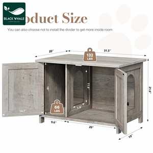 Meuble litière multifonctionnel pour chat avec double porte, toilettes pour chat, table d'appoint pour humain et animal domestique - Product Image 2