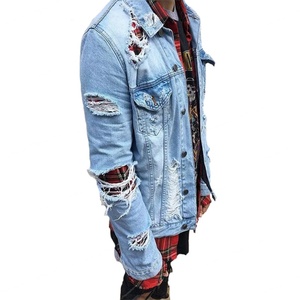 Chaquetas Vaqueras Bomber Azules Personalizadas, Ajustadas, Desgastadas, para Hombre, Estilo Boyfriend, Ropa Urbana - Product Image 4