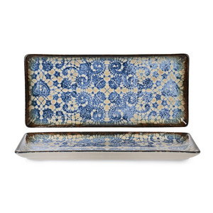 Plateau de service rectangulaire Bluet 33,5 × 15,2 cm en porcelaine fine de qualité supérieure avec impression numérique Rinart - Product Image 1
