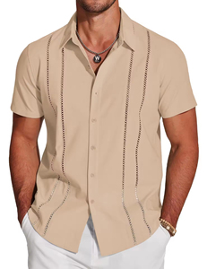 Men's Cuban Guayabera Shirt Short Sleeve Button <b>Down</b> Shirts High Quality Casual Summer Beach Linen Shirts for Men - Product Image 1