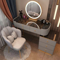 Table de maquillage moderne en bois, multifonctionnelle, avec miroir éclairé et chaise, pour la chambre à coucher, les magasins de beauté