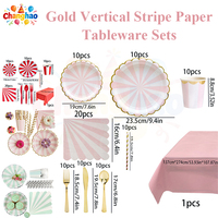 Assiettes en papier jetables de luxe à rayures verticales dorées pour fêtes d'anniversaire, desserts, gâteaux, réunions à domicile et banquets – Vente en gros