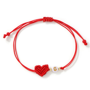 Go2boho Có Thể Điều Chỉnh Màu Đỏ Chuỗi Vòng Đeo Tay Với Macrame Trái Tim & Ban Đầu Thư Bead, Cá Nhân May Mắn Tình Bạn Đồ Trang Sức - Product Image 3
