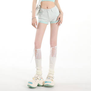 Nouveau short en jean imitation rétro coréen pour femme 2026, coupe trapèze, taille basse, grande taille, style workwear imprimé, idéal pour l'été - Product Image 6