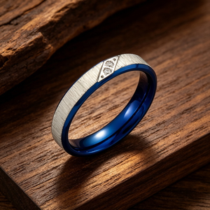 Classic European Popular Unisex Wedding Finger <b>Ring</b> Narrow Brushed Matte Band With Diagonal Inlaid Small <b>Crystal</b> Titanium - Product Image 3