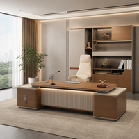 Ensemble de bureau minimaliste nordique commercial en MFC, chaise de patron en cuir, ensemble complet d'équipements de bureau