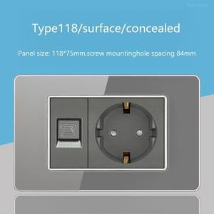 Prise murale double USB type C en verre trempé, norme européenne, avec interrupteur et trois prises de courant - Product Image 4