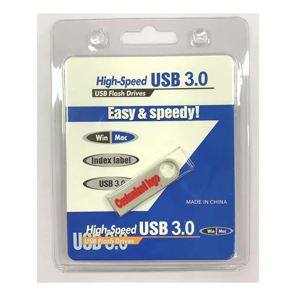 Mini pen drive metálico para varejo, pen drive metálico 3.0 de memória flash de retalho com bolhas, cartão para varejo, promoções