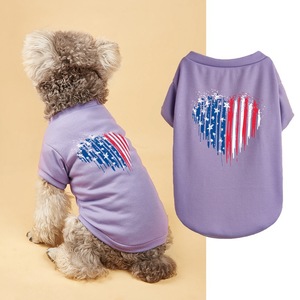 Amerikanische Flagge Herz-Print Patriotisches 4. Juli Feiertagsparty Teddy Welpen Katze Zweibeiniges Fleece-Weste Baumwollmischung Hunde-T-Shirt - Product Image 6