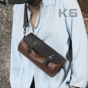 Bolso cruzado de un solo hombro Vintage 2025 para <span class=keywords><strong>hombre</strong></span>, bolso de barril de cuero PU a la moda con bloque de Color, venta al por mayor - Product Image 2