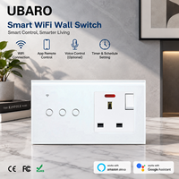 Interruptor de Pared Inteligente UBARO con WiFi, 3 Botones, Enchufe Europeo, Compatible con Tuya Smart Life, Pantalla Táctil de Vidrio Templado, Alexa y Google Home