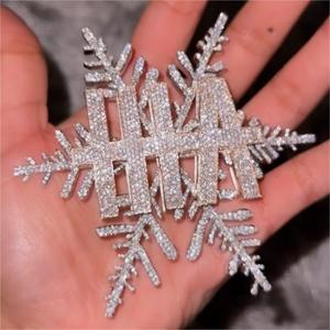 จี้หิมะและตัวอักษรฮิปฮอป VVS แบบกําหนดเอง Iced Out จี้เงินแท้ 925 จี้ Moissanite