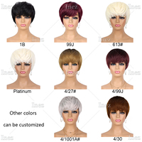 Perruque Courte Noire pour Femmes Noires, Perruque Synthétique pour Femmes avec Frange, Sans Dentelle Frontale, Cheveux Bouclés, Coupe Pixie de 6 Pouces