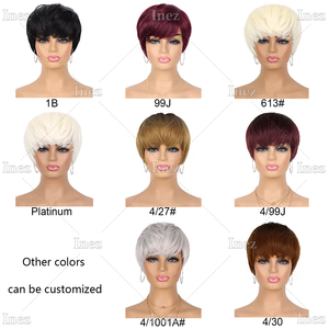 Parrucca nera corta per donne nere acconciature sintetica da donna parrucca da donna con frangia senza pizzo capelli ricci anteriori 6 pollici Pixie Cut parrucca - Product Image 5