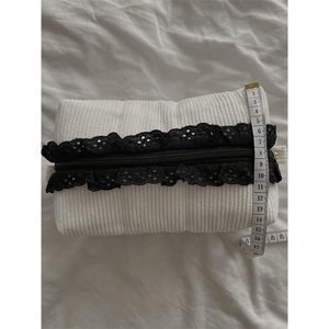 Bolsa <span class=keywords><strong>de</strong></span> Maquillaje <span class=keywords><strong>de</strong></span> Pana con Logotipo Personalizado y Encaje Negro, Bolsa <span class=keywords><strong>de</strong></span> Aseo Vintage - Product Image 6