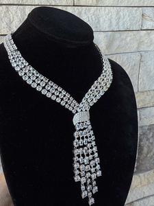 Oval Moissanite 925 Silver Lariat <b>Necklace</b> Earring Set <b>Statement</b> Chunky Design Engagement Party Jewelry Gift Style - Product Image 4