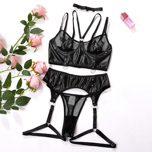Ensemble de lingerie grande taille en cuir PU - Body résille ajouré - Tenue érotique de club pour jeux de rôle - Fabricant en gros - Product Image 1