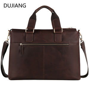 Dujian Genuine Leather Men's Shoulder Bag Large Capacity Business Travel <b>Handbag</b> Crazy Horse Leather Briefcase Spring 2023 - Product Image 2