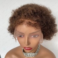 Perruques Lace Front 13x4 pré-épilées, entièrement tissées à la main, coupe Pixie avec bords crépus, sans frange