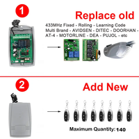 Télécommande universelle de garage 433 MHz, interrupteur 2 canaux 12-24 V CC, récepteur de télécommande à code d'apprentissage roulant