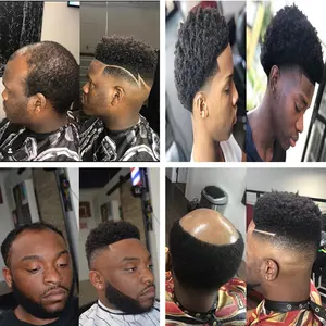 Peruca de cabelo brasileiro, pronto para enviar 4mm 1b # todo o cabelo francês remendo de cabelo humano brasileiro, afro curvado para homens negros