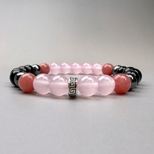 Gelang 8mm wanita terlaris mode baru kristal merah muda lintas batas dan <span class=keywords><strong>Garnet</strong></span> dengan enam permata alami lainnya sebagai hadiah