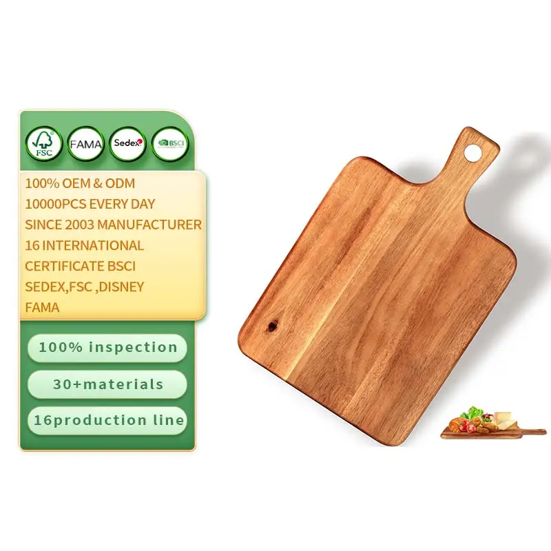 Customized bamboo advanced retro square brown cutting board with handle suitable for kitchen