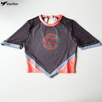 Haut court à manches longues personnalisé pour filles, avec strass scintillants, pour la pratique du cheerleading, tenue d'entraînement pour pom-pom girls