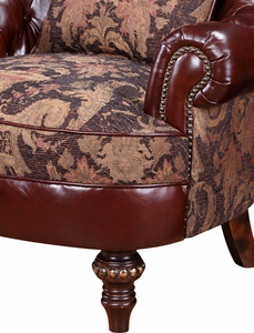 Sillón Chesterfield Antiguo con Tapicería de Cuero Marrón con Botones, Adornos de Tachuelas y Asiento de Tapicería, Patas Talladas - Product Image 4