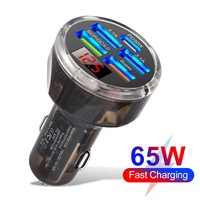 Adaptateur de chargeur de téléphone de voiture USB C 5 en 1 avec affichage de tension Transparent Super rapide avec voltmètre pour iPhone Samsung Oneplus