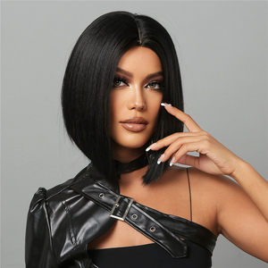 Ainizi Perruque Courte Bob de 12 Pouces avec <span class=keywords><strong>Frange</strong></span>, Raie au Milieu, Noire, en Fibre Haute Température, Sans Colle, Ligne de <span class=keywords><strong>Cheveux</strong></span> Naturelle, Résistante à la Chaleur, Qualité Premium - Product Image 2