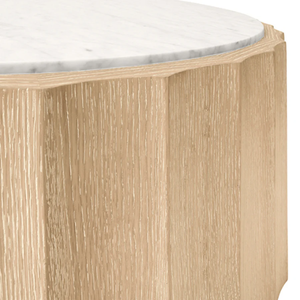 Moore Coffee <b>Table</b> Round coffee <b>table</b> with fluted detail in cerused oak with white carrara <b>marble</b> top. - Product Image 5