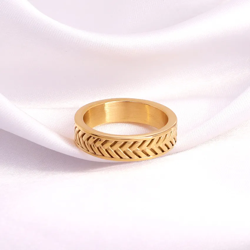Minimalist Rings Jewelry Unique Design 6mm Width Vintage Ring 18K Gold High End Stainless Steel Wheat Signet Ring Daily Wear