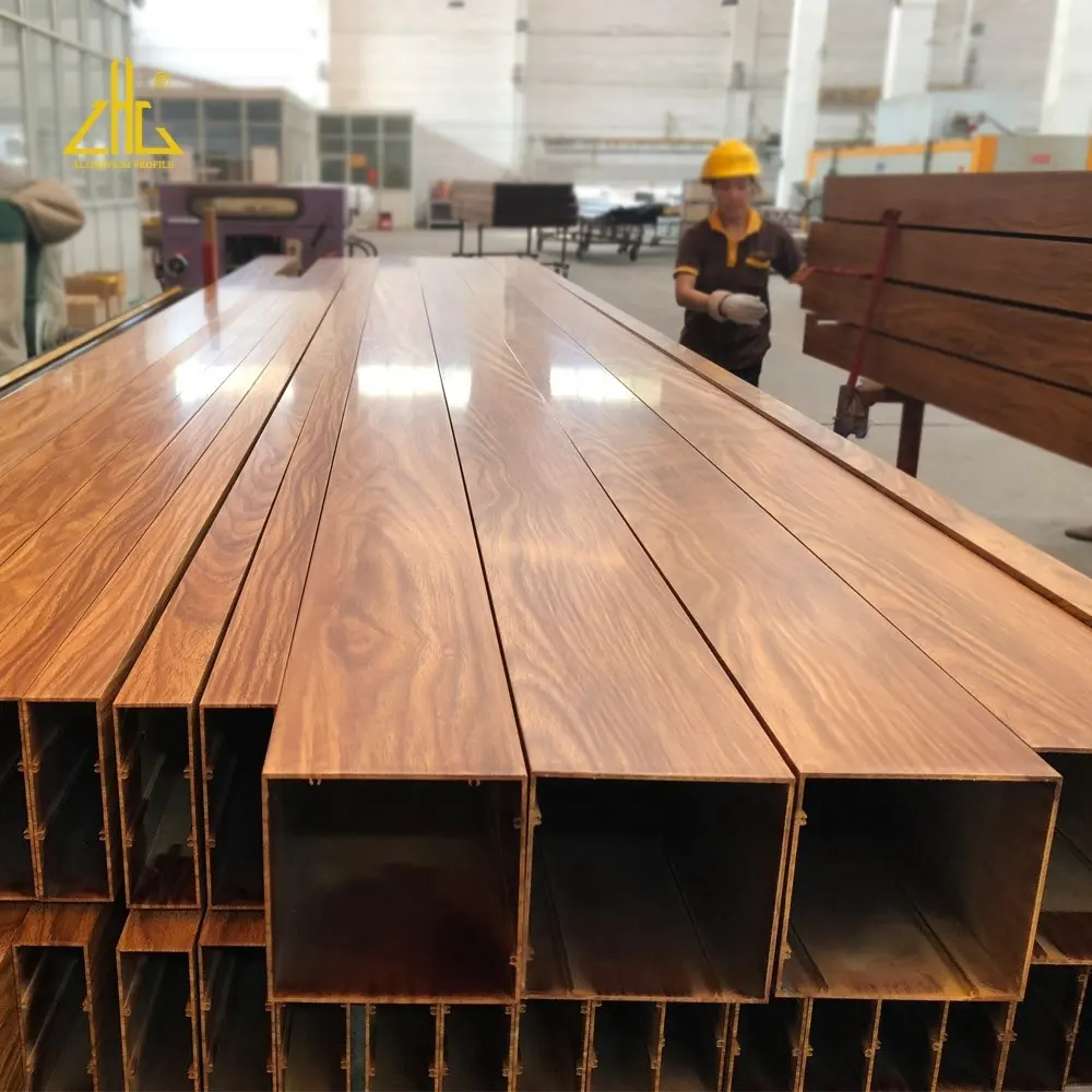 Zhonglian مصنع 6063-T5 الخشب الحبوب أنبوب مربع من الألومنيوم الألومنيوم الحزم