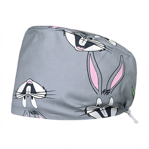 Chapeau de bloc opératoire gris en sergé de coton réglable, style dessin animé, pour infirmière, couvre-barbe chirurgical pour hôpital et salon - Product Image 1