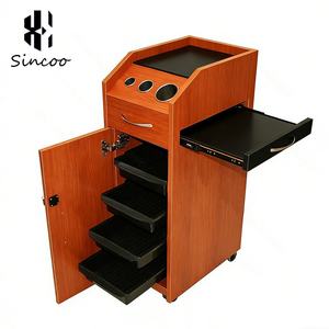 High Quality Large Black Modern Hotel Use 4-Wheel Durable Fashion Beauty Salon <b>Trolley</b> Cart Wooden Hair <b>Tools</b> Cabinet - Product Image 6