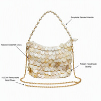 Bolso de Conchas con Cuentas Cosido a Mano, Cierre Magnético Cuadrado de ABS, Color Camel, Estilo Nocturno Urbano, Venta al por Mayor para Boutiques de Mujer