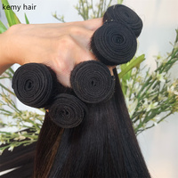 KEMY HAIR Ensemble de mèches de cheveux humains vierges brésiliens Remy, avec fermeture en dentelle, à texture lisse, à double trame, sans perte de cuticule.