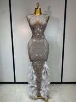 Damen Glitzerndes Strass-Federn-Bodycon-Kleid Ärmellos O-Ausschnitt Luxuriöses Abendkleid für Party Geburtstag Hochzeit Gastkleid