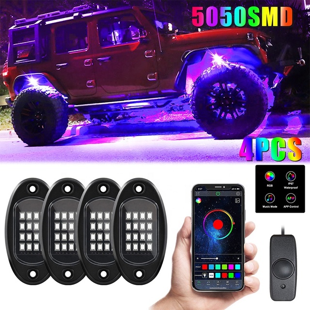 4Pods 8Pods LED Rock Lights Underglow Neon Light Waterproof Offroad Chassis Light for Truck Jeep Outdoor