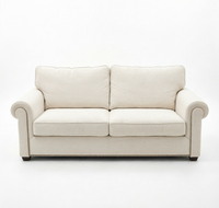 Conjunto de Sofá y Sillón de Madera Maciza, Estilo Clásico Minimalista, Diseño Retro Americano, Remaches Decorativos, Muebles Ecológicos para Villa Retro