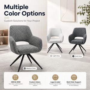 Silla de Comedor Giratoria Premium con Diseño de Brazos Abiertos, Tapizada en Bouclé Gris Oscuro, Base de Metal en Forma de Estrella, Giro de 360 Grados °   Hotel, Restaurante, Cafetería - Product Image 5