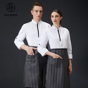 Uniforme de serveur/<span class=keywords><strong>serveuse</strong></span> unisexe à manches longues, respirant, lavable, avec poche, impression personnalisée du logo, pour cuisine, café, vêtements de travail - Product Image 1